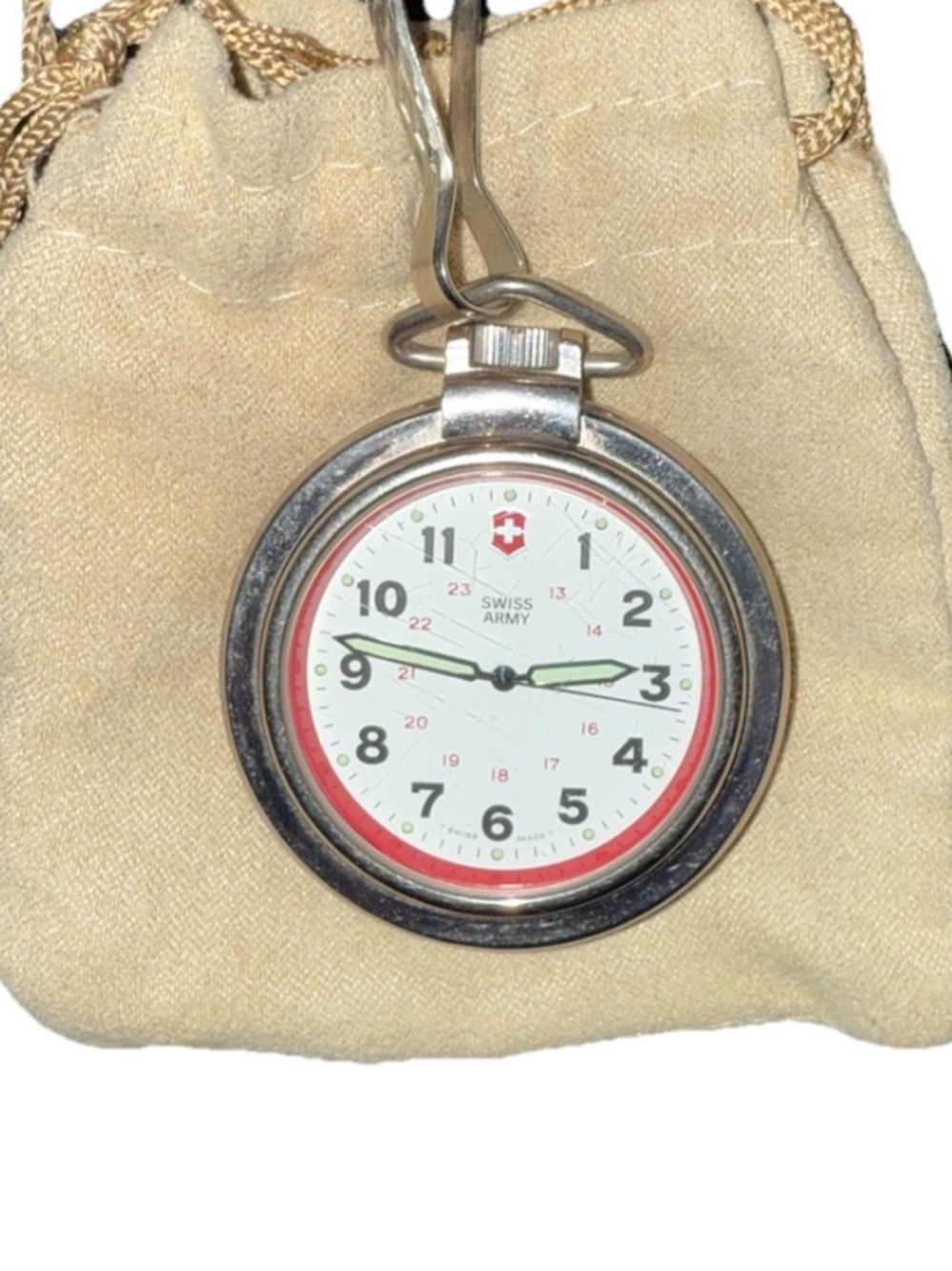 Victorinox Swiss Army Military Silver Tone Quartz 48mm Pocket Watch